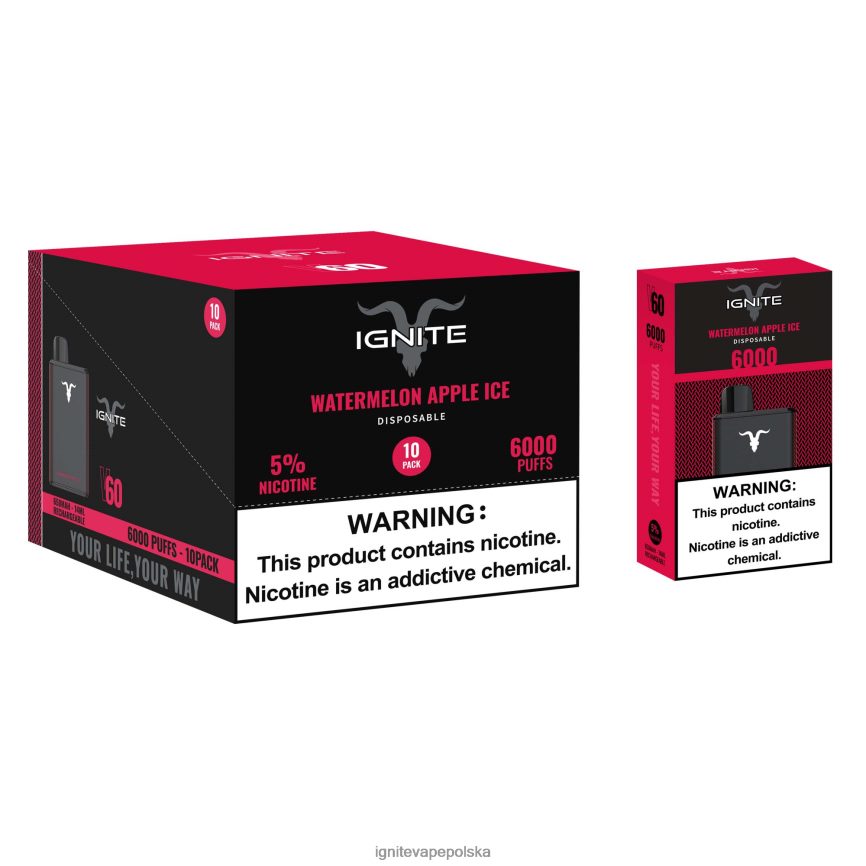 Ignite Smaki | IGNITE V60 vape pen 10 szt lód jabłkowy z arbuza 0648NZ28